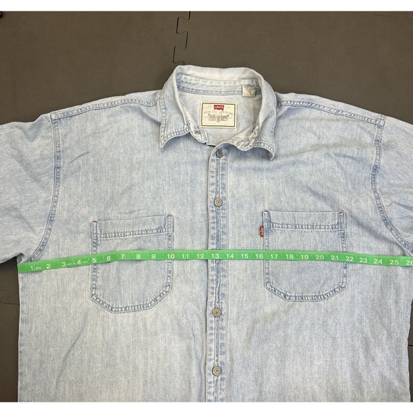 VTG Levis Shirt Men X-Large Blue Denim Light Wash Long Sleeve Button Red Tab - Picture 7 of 10
